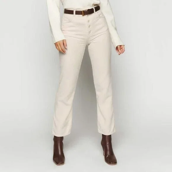 Last Chance! New Ref Cynthia Button Fly Corduroy Straight Leg Pants Cream 25 - Picture 2 of 8